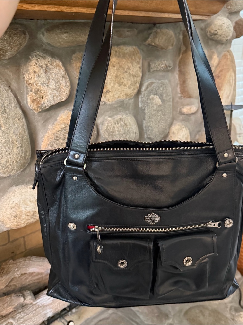 Harley- Davidson Black Leather Tote Bag EUC